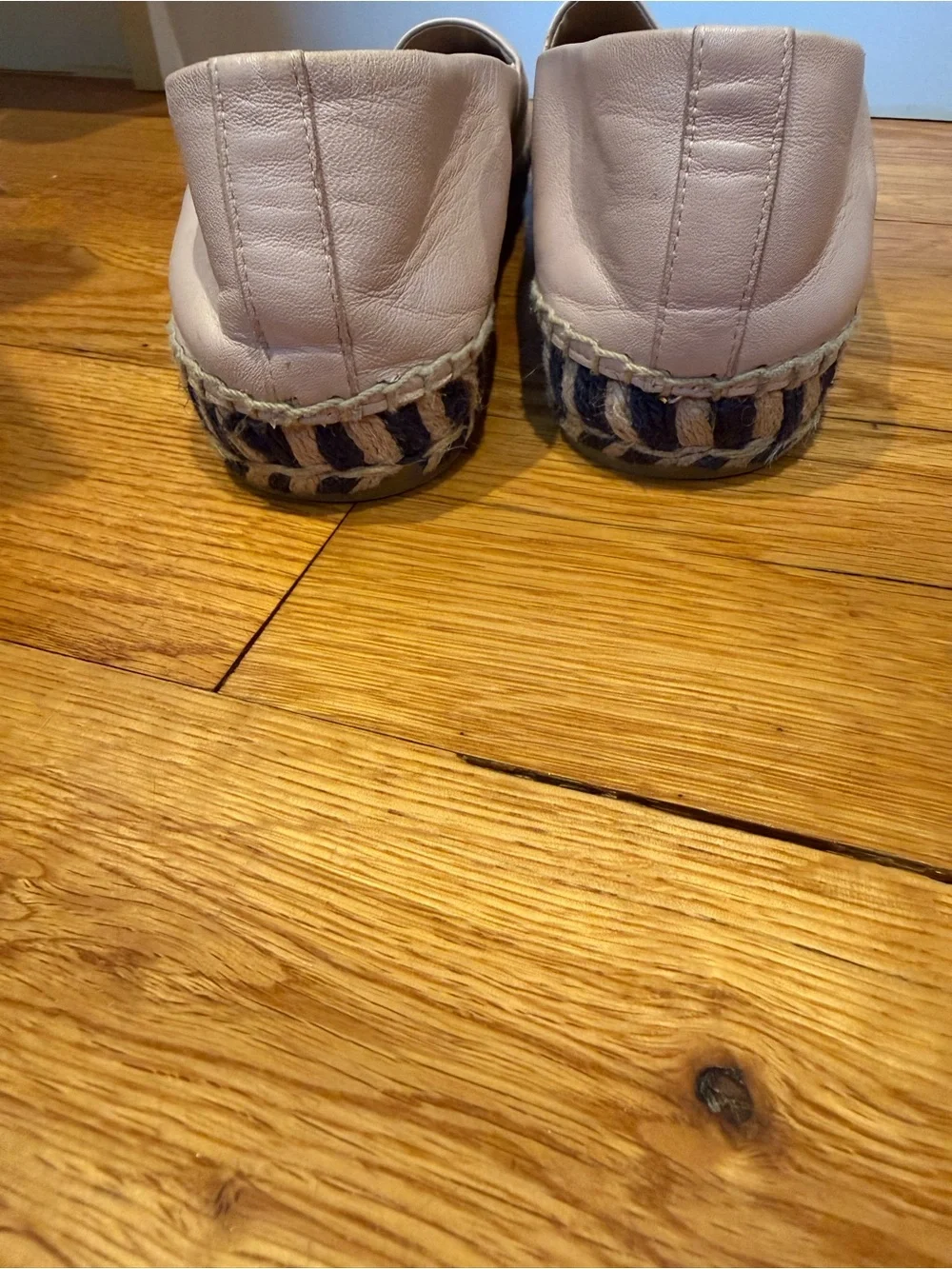 Tory Burch Blush Pink Leather Espadrilles with Black Cap Toe